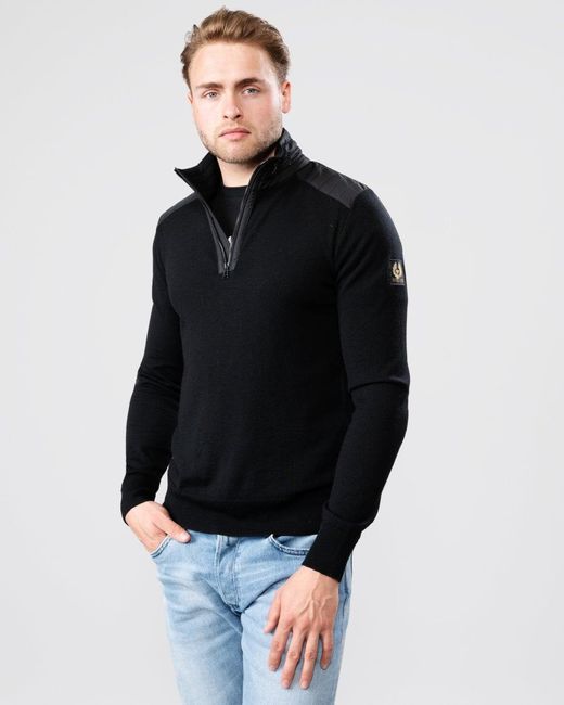 Belstaff Blue Kilmington Quarter Zip Jumper , Size: M for men