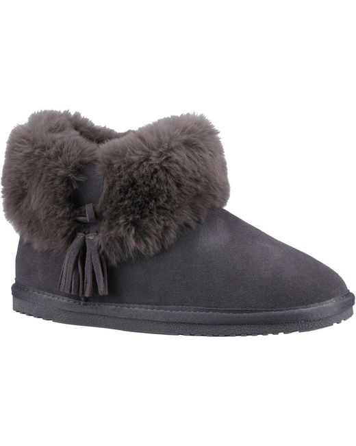 Hush Puppies Black Ayana Suede And Faux Fur Slippers