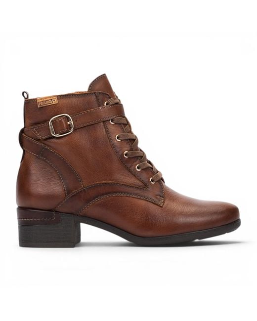 Pikolinos Brown Leather Lace-Up Mid-Heel Ankle Boots
