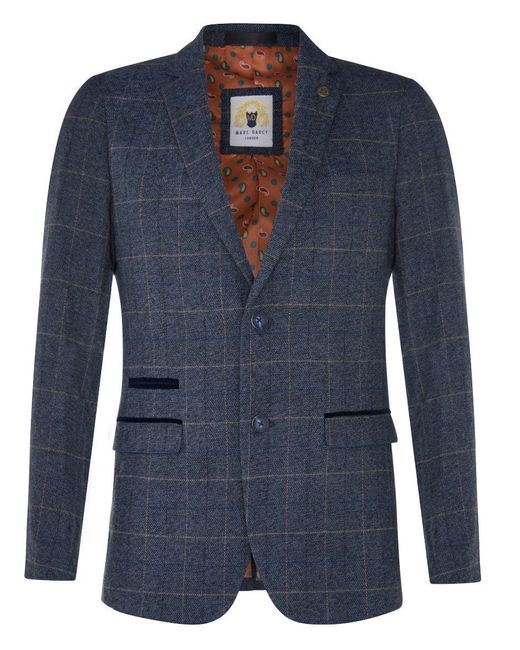 Infinity Leather Blue Tweed Blazer Scott Check Herringbone Smart Formal Jacket Velvet for men