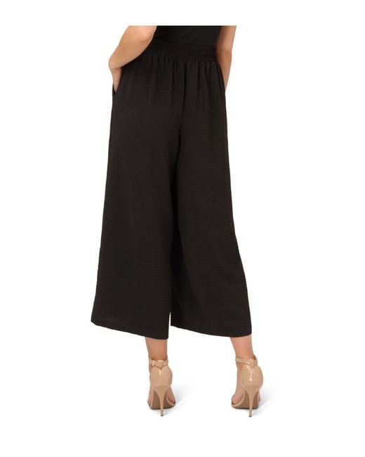 Adrianna Papell Black Textured Wide Leg Pull On Trouser