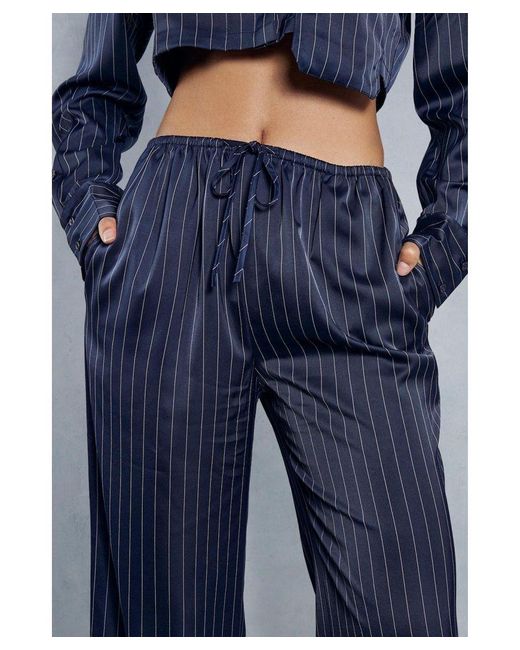 MissPap Blue Satin Pinstripe Drawstring Relaxed Trouser