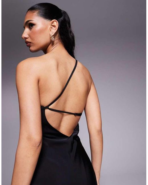 ASOS Blue One Shoulder Asymmetric Satin & Chiffon Maxi Dress