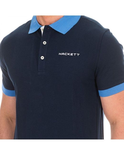 Hackett Blue Short-sleeved Polo Shirt With Contrast Lapel Collar Hmx1005d Cotton for men