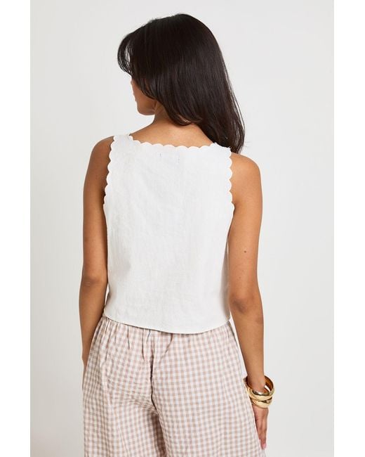 Boohoo White Scallop Edge Tie Front Top