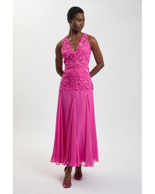Karen Millen Pink Bead Detail Halterneck Maxi Dress
