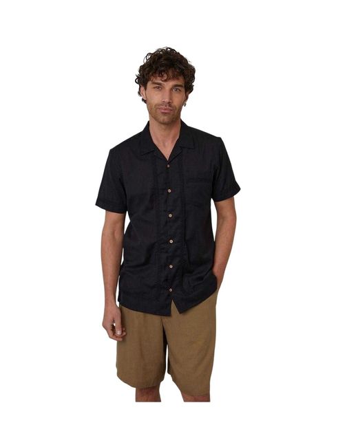 Threadbare Black Crochet Trim Short-Sleeved Shirt for men