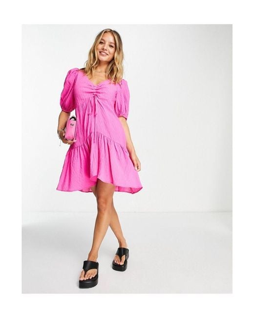 TOPSHOP Pink Ruched Front Mini Dress