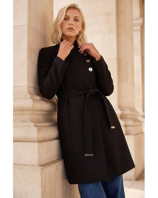 Roman Black Petite Wrap Coat
