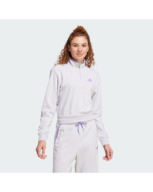 Adidas White Essentials Color Pop French Terry Crop Quarter-Zip Track Jacket