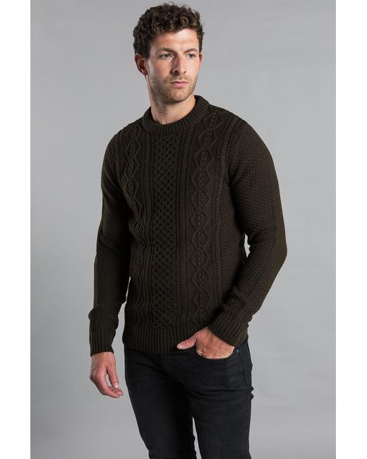 Kensington Eastside Black Two Stitch Cable Knit Crew Neck Jumper for men