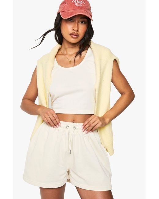 Boohoo White Scoop Neck Crop Top And Sweat Short Set