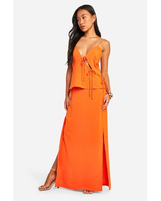 Boohoo Orange Side Split Maxi Skirt