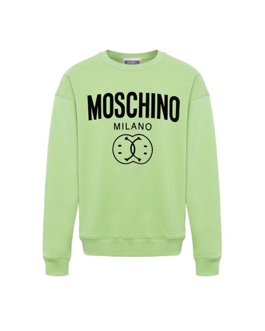 Moschino Green Double Smiley Jumper Cotton for men