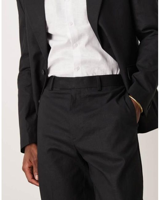 ASOS Black Linen Blend Slim Suit Trousers for men