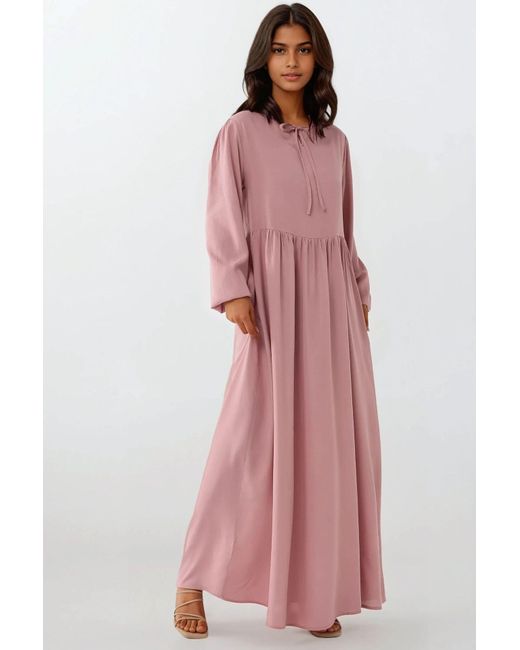 Hiccup Pink Maxi Dress With A-Form Fit And Crew Neck