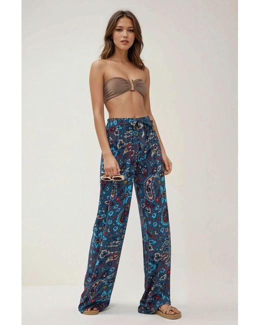 Hiccup Blue Printed Wide Leg Pants With Drawstring