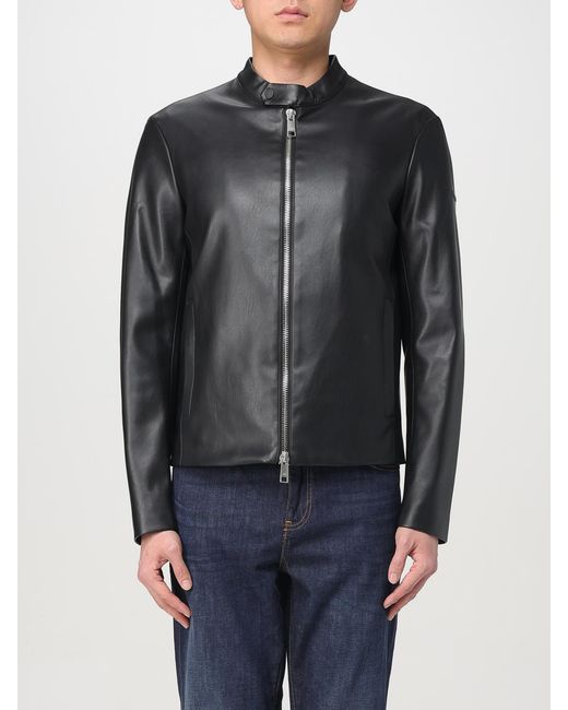 ARMANI EXCHANGE Black Faux Leather Jacket Stand Collar for men