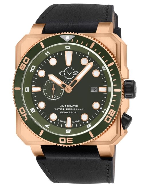 Gv2 Black Xo Submarine Swiss Automatic Movement Sa100 Dial, Handmade Italian Leather Watch for men