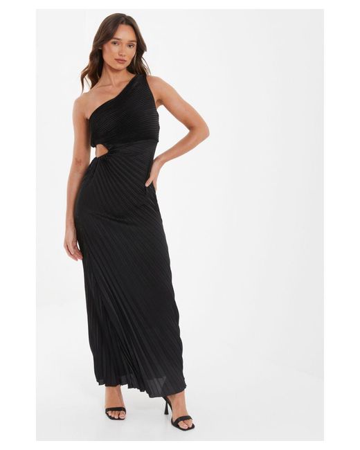 Quiz White One Shoulder Pleated Maxi Dress