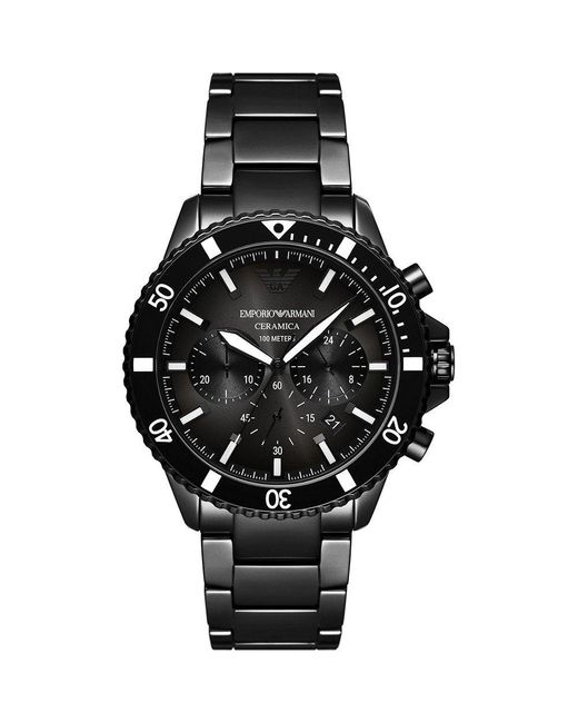 Emporio Armani Black Diver Watch Ar70010 Ceramic for men