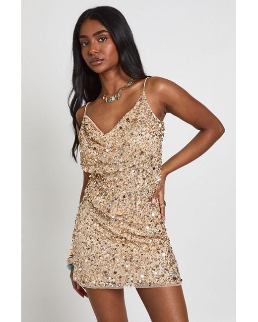 Boohoo Natural Beaded Sequin Boned Corset Top