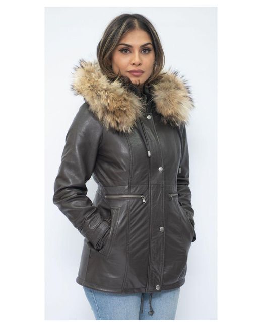Infinity Leather Gray Hooded Parka Jacket-Putian