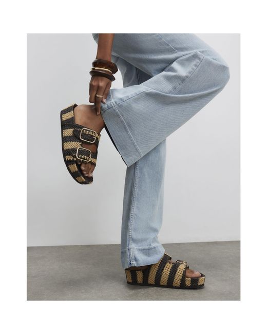 River Island Blue Sandals Stripe Raffia Footbed Pu