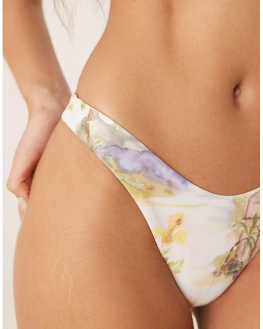 ASOS Natural Sunny Tropical Print Florida High Leg Bikini Bottom