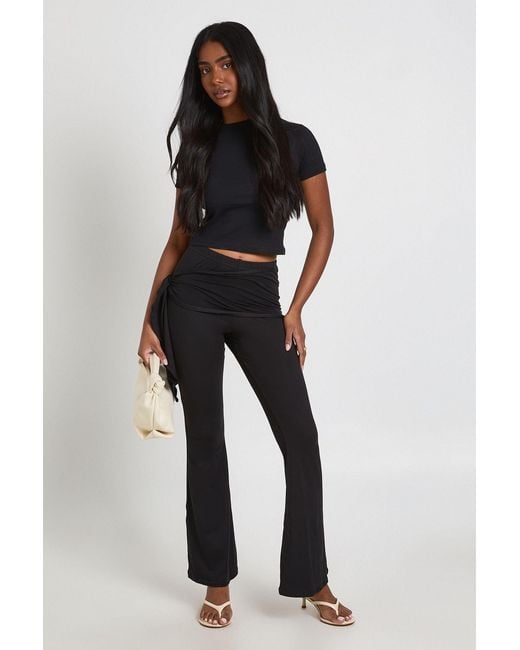 Boohoo Black Wrap Tie Waist Flare Trouser