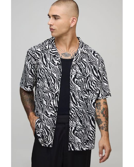 BoohooMAN Gray Oversized Short Sleeve Animal Print Shirt for men