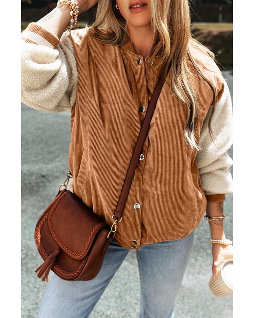 Azura Exchange Brown Corduroy Sherpa Sleeve Jacket