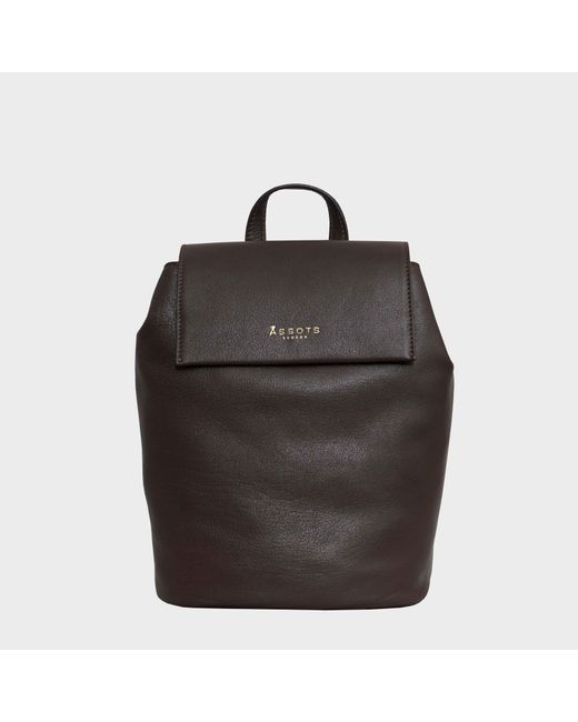 Assots London Black 'jermyn' Classic Mokka Brown Full Grain Leather Flap-over Backpack