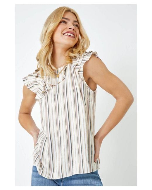 D.u.s.k White Stripe Print Frill Detail Top