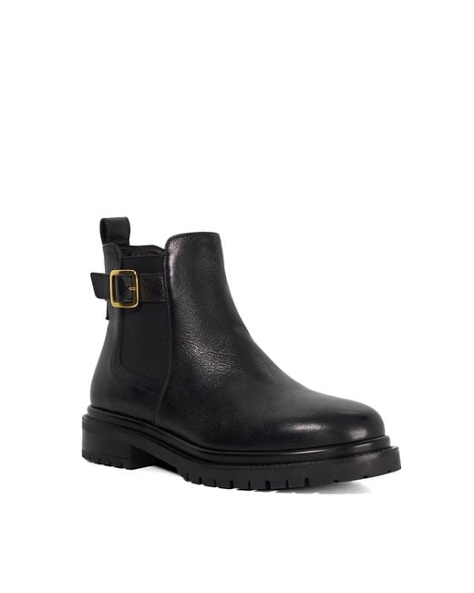 Dune Black Paused Leather Buckle Detail Ankle Boots