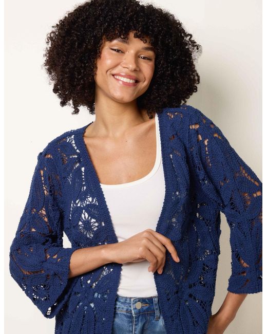 Blue Vanilla Blue Crochet Tie Front Cardigan