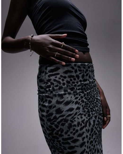 TOPSHOP Gray Tall Mesh Animal Printed Midi Skirt