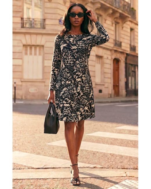 Roman Black Petite Abstract Button Down Dress