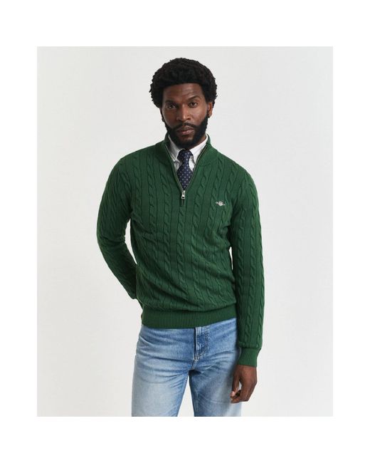 Gant Green Cable Half Zip Fleece for men