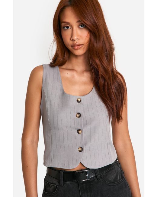 Boohoo White Pinstripe Square Neck Crop Waistcoat