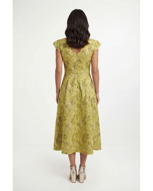 Wallis Yellow Floral Jacquard Cap Sleeve Midi Dress