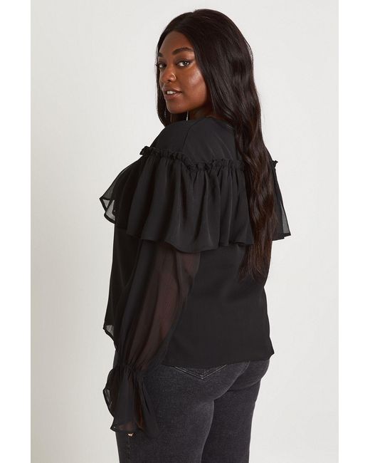 Boohoo Black Plus Chiffon Ruffle Front Blouse