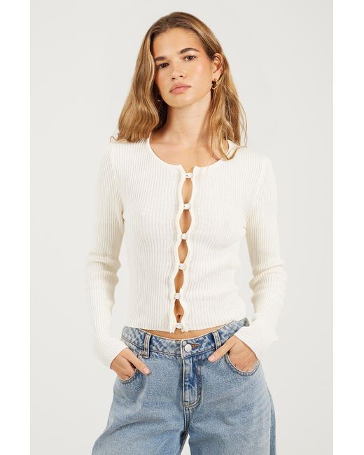Brave Soul White Ribbed Long Sleeve Button Down Cardigan