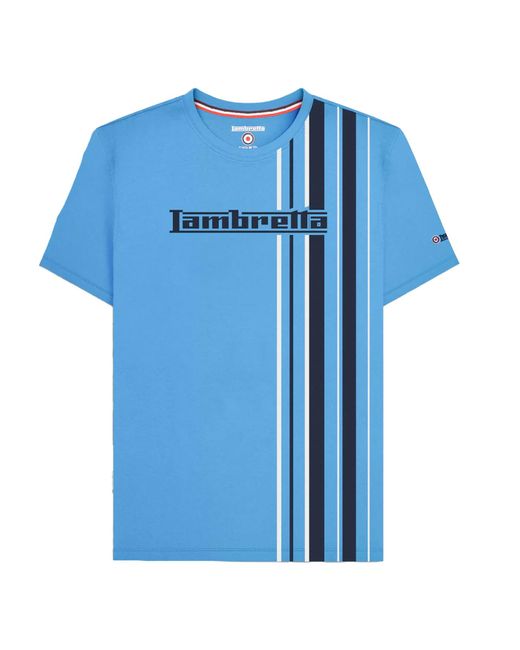 Lambretta Blue Ss25 Racing Stripe T-Shirt (Azure) Cotton for men