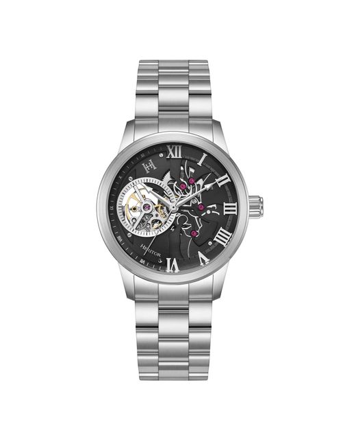 Heritor Metallic August Semi-Skeleton Watch for men