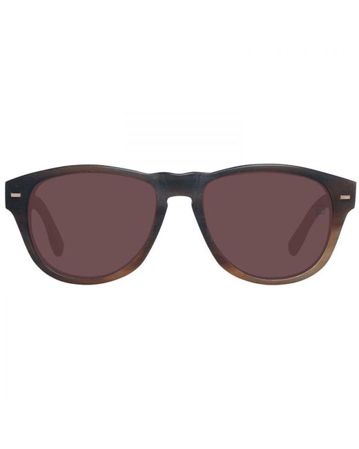 Zegna Brown Trapezium Sunglasses With Horn Frame And Lenses for men