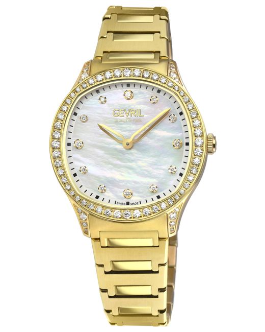 Gevril Metallic Morcote Swiss Diamond Watch, 316L Ss/Ipyg Case, Mop, Ip Bracelet