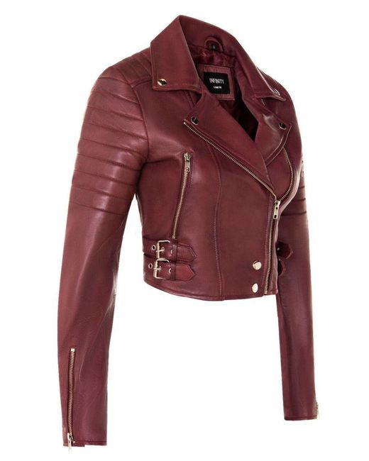Infinity Leather Red Brando Cropped Jacket-Longtown