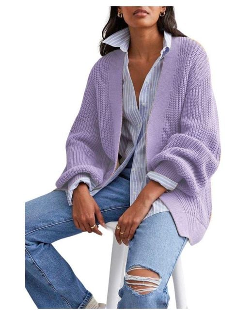 New Look Puff Sleeve Chunky Cardigans in Purple Lyst UK