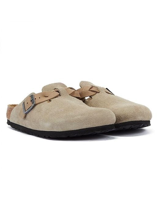 Birkenstock Natural Boston Braided Taupe Suede Clogs